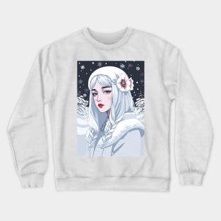 Flat Graphic of a White-Haired Woman in Snow Crewneck Sweatshirt